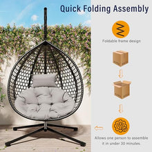 Hanging Egg Chair with Stand – 330 Lbs Capacity Patio Rattan Basket Chair, Garden Swing Hammock with Soft Removable Cushion, Indoor Outdoor for Balcony, Porch, Poolside & Bedroom, Black+ Gray