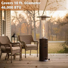 46,000 BTU Bronze Round Commercial Propane Outdoor Patio Heater with Glass Flame Tube and Protective Mesh – Freestanding Steel Design with Wheels for Patio, Deck, Restaurant, Poolside, Events