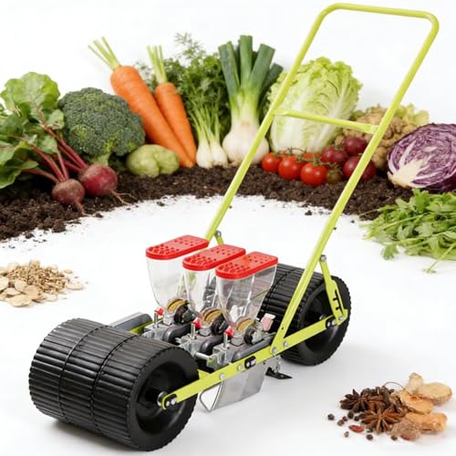 menglanchang Hand Push Vegetable Seeder- Precision Seeder Planter Tool for Small Seeds, 1/2/3/4/5/6 Row Walk-Behind Seeder for Garden, Terraces & Field Replanting 3Row