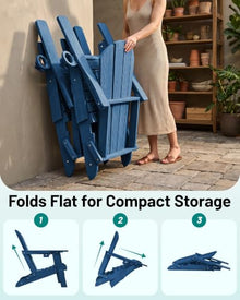 PLUUV Folding Adirondack Fire Pit Chairs Set of 6 with Cup Holders,Navy