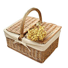 Storage Basket,Double Lid Classic Wicker Picnic Rattan Flip Idyllic Woven Shopping Fruit Outdoor Wild Food