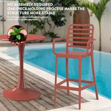 Costaelm Patio Stools & Bar Chairs Set of 2, Tall Patio Chair with Armrests and Footrest, Weather Resistance Bistro Island Chairs Counter Height Bar Stool for Yard, Garden, Balcony, Red