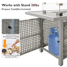 Propane Gas Fire Pit Table, Outdoor Fire Pits & Fireplaces, 60000 BTU Rectangular Open Weave Wicker Fire Pit with Glass Wind Cover for Outside Patio Deck Garden Backyard, Grey