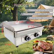 JARYANNIX 2800Pa 22" x 13.4" Stainless Steel Commercial Home Gas Grill Griddle, LPG Countertop Flat Top Grill with 6MM Thick Steel Plate, Ideal for Camping, Outdoor and Kitchen Use