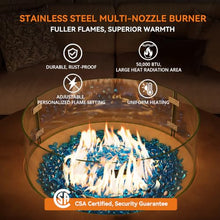 COSIEST Outdoor Propane Fire Pit Coffee Table w Dark Bronze 40.5-inch Round Base Patio Heater, Certified, 50,000 BTU Stainless Steel Burner, Wind Guard, Aqua Blue Fire Glass, Waterproof Cover