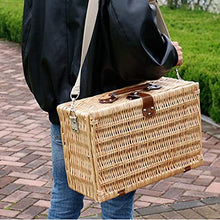 ZYBB Outdoor Picnic Basket Wicker Picnic Basket with Cutlery Handle and Shoulder Strap Large Storage Basket for 4 (Color:B)