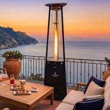 LAVA HEAT ITALIA Lava Lite 92-Inch Patio Heater, Liquid Propane Flame Tower in Hammered Black, 56,000 BTU Italian-Designed Triangle Chassis Outdoor Heater with Borosilicate Glass Column