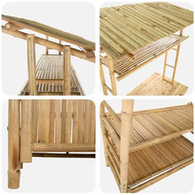 KGFHERENB Outdoor Bar Table Natural Bamboo High Top Pub Table with Roof and Storage Shelves, 43.3 x 19.7 x 82.7 Inches Tiki Bar Stand for Backyard Patio Garden Deck and Party