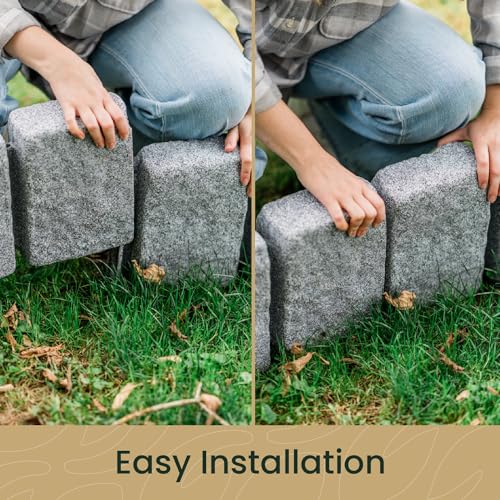 Beuta Cobblestone BlockXL Lawn and Garden Landscape Edging - 9.5" Tall Natural Resin, Fade Rust and Corrosion Resistant, Includes 3 Anchoring Spikes