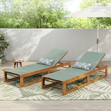 Christopher Knight Home Tristz Patio Chaise Lounge Chair Outdoor Set of 2, Acacia Wood Sunbathing Pool Lounger with Breathable Mesh Seat, Adjustable Backrest Reclining Chair, Teak+Mint Green