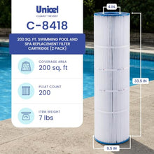 Unicel C-8418 200 Square Foot Media Replacement Pool Filter Cartridge with 200 Pleats, Compatible with Jandy (2 Pack)