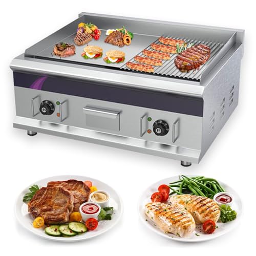 Commercial Electric Griddle 27.5'' Flat Top Grill Countertop Griddle 6000W Stainless Steel Teppanyaki Grill Large Electric Griddles