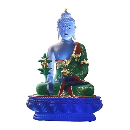 Fretkins Medicine Buddha Statue Blue Liuli Idol - 8.7" Translucent Figurine for Altar & Feng Shui(C)