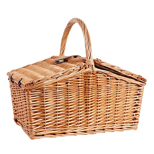 YEDECOR Picnic Basket - Wicker Picnic Basket with Lid and Handle for 4 with Picnic Set - Sturdy Woven Body with Lining for Wedding Gift Garden Outdoor Camping and Party