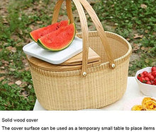 YRHH Insulated Cooler Bag, Picnic Basket, Outdoor Camping Picnic Basket, Hand Woven Garden Picnic Basket, Large Storage Basket Lid-A