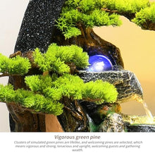 Indoor Outdoor Resin Fountain with LED Light Ring – Round Landscape Waterfall Feature with Pump, Bonsai & Gourd Decor – 6.07ft Tall Large Decorative Water Sculpture(A Large)(B Small)