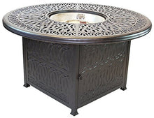 Patio Land Grand Tuscany 7 pcs Round Fire Gas Dining Set Dark Bronze with Sunbrella Sesame Cushions