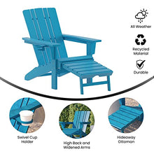 Taylor & Logan Hedley Adirondack Chair with Cup Holder and Pull Out Ottoman, All-Weather HDPE Indoor/Outdoor Lounge Chair in Blue, Set of 2