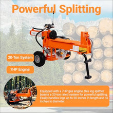Log Splitter Portable 20 Ton, Gas Wood Splitter with 7HP Engine, Wood Splitter for firewood with Auto Return, Horizontal Full Beam Steel Wedge for Home, Forestry Harvesting (Orange 20 Ton 7HP)
