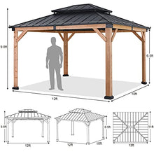 ABCCANOPY Wood Gazebo 11x13 Black - Outdoor Patio Wooden Gazebo with Hardtop Metal Double Roof
