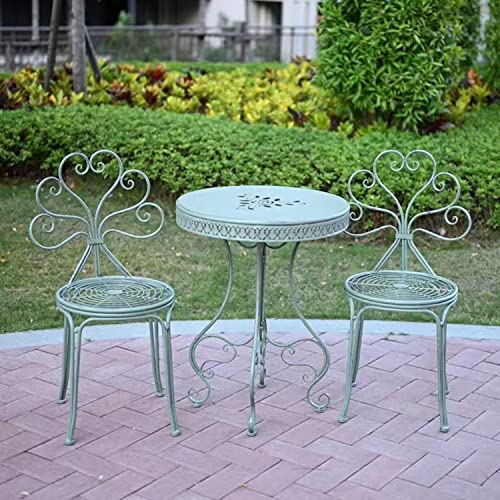 FKTHYO Outdoor Patio Bistro Dining Furniture Set with 2 Chairs and Side Table White/Green Color Options Pastoral Iron Art End Table Portable Picnic Tables for Indoor/Outdoor Use,Green