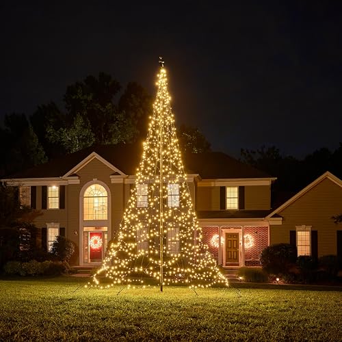 Fairybell - Flagpole LED Christmas Tree - Outdoor Christmas Decorations - Warm White - 1,200 LED Tree - 20ft - Suitable for Existing Flagpoles