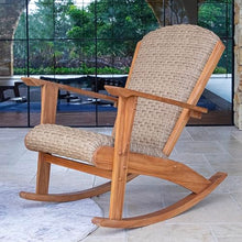 Cambridge Casual Camden Teak Porch Oversized Rocking Chair Beige Wicker, Padded Woven Seat, All-Weather Outdoor Deep Seating Rocking Chair with Built-in Quick Dry Cushion