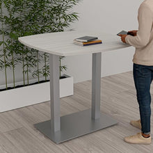 Harmony Series Small Bistro Height Arc Boat Shaped Table with Matte Black Double Bases | Modren Table for Offices & Breakroom | Scratch-Resistant Laminate | Natural Eucalyptus - 45"D x 45"W x 43"H