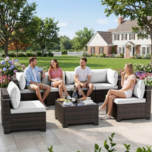 LEVELEVE 7-Piece Outdoor Patio Furniture Sets, Manual Weaving Rattan Conversation Sectional Sofa with Tempered Glass Coffee Table, All-Weather PE Wicker & Thick Cushions for Garden, Backyard, Porch