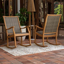 Cambridge Casual Dunham Teak Porch Rocking Chair, Padded Woven Seat, All-Weather Teak Wood Outdoor Rocker with Built-in Quick Dry Cushion and Poly-Rattan Wicker Accents