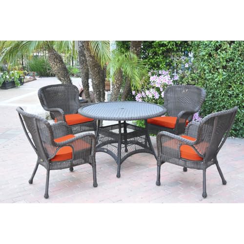 Jeco Windsor Espresso Wicker Dining Set with Cushions Orange