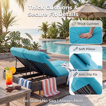 NICESOUL 3-Piece Double Chaise Lounge Set, 51.2" Wide 2-Person Daybed with 2 Wicker Side Tables, Independent Adjustable Backrests, 4" Thick Cushions, Heavy Duty Sunbed for Patio Pool Garden