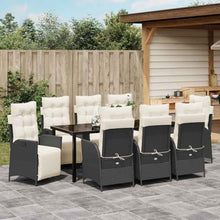 LKJVFCPW 9 Piece Outdoor Dining Set for 8, Patio Furniture Table and Chairs with Cushions and Adjustable Footrests, Poly Rattan Garden Dining Furniture, Black
