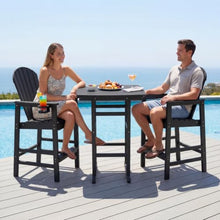 Hassyee 3 Pieces HDPE Black Bar Set with Umbrella Hole and Square High Top Pub Table for Poolside, Lawn, Outdoor Furniture Set with Weather Resistant Frame for Balcony
