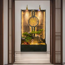 Indoor Outdoor Resin Zen Fountain Wall with LED Lights, Large Water Feature with Circular Design, Landscape Decor with Pump, for Garden, Entryway & Living Room,Spa(Rockery Mountain)(Buddha)