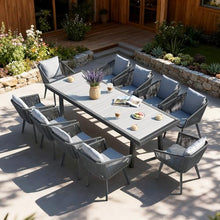 Home Care Wholesale 11 Pieces Patio Dining Set for 10 - All Weather Outdoor Dining Sets, All in One Outdoor Table and Chairs, Wicker Outdoor Patio Furniture Sets with Cushions and Pillows, Grey