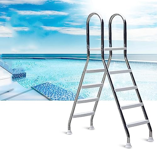 52 Inch Safety Ladder for Above Ground Outdoor Swimming Pools ，304 Stainless Steel Pool Ladder, 4 Steps Ladder, Capacity 500 Lbs