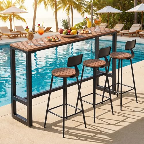 MISXEOE Extra Long Outdoor Bar Height Table, Patio Bar Tables High Counter Table, Weather Resistant Pub Tables for Poolside Garden Balcony Restaurant Cafe, Indoor or Outdoor Use(70.8"x15.7"x40.5")