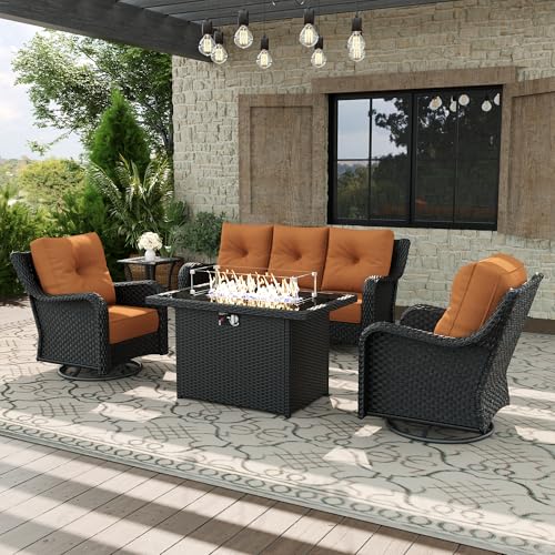 Aeeiua 5 Piece Patio Furniture Set with Fire Pit Table