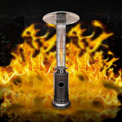 SEAVI Patio Heater, Gas Cylinder Heater with Glass Tube, Stainless Steel Base, and Wheels, Propane Commercial Outdoor Heater, Round Reflector Shield