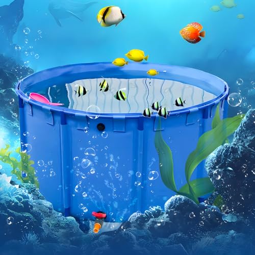 Zfmnoyev Round Canvas Thicken Fish Pond, Ground Swimming Pools, Aquarium Pool Pond with Drain Valve, Fold Portable Fish and Shrimp Water Tank, for Koi Culture Agricultural Irrigation ﻿(2x1.2m-3.75t)