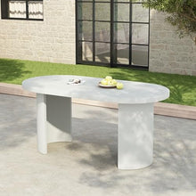 Christopher Knight Home Alan Modern Minimalist Concrete Outdoor Dining Table with White Terrazzo Tabletop, Oval Top Dining Table for 6, Pedestal Kitchen Table, Ideal for Family Gatherings, White