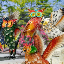 Zaer Ltd. Set of 6 Assorted Hand-Painted Metal Owl Figurines Indoor Outdoor Garden Decor