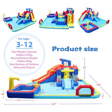 Inflatable Backyard Play Center with Long Slide, Splash Pool, Climbing Wall, Basketball Hoop, Soccer Goal, Cannon, Rocket Sprayer, Jumping Area, Outdoor Bounce House for Kids Family Lawn Garden