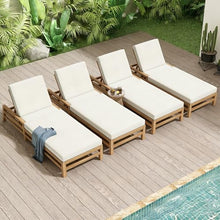 Merax Patio Chaise Lounge Chair Set of 4, Adjustable Lounge Chair Outdoor with 5 Positions, Acacia Wood Patio Lounge Chair with Thick Cushions for Pool Deck Balcony Garden, All-Weather, Light Teak