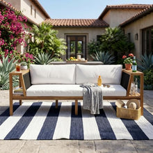 Christopher Knight Home PUMI Outdoor 2 Seater Acacia Wood Daybed with Water Resistant Cushions, Patio Sofa with Rope Accent & Built-in Side Storage Shelves, Slatted Outdoor Bench, Black+Cream+Teak