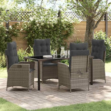 YNGBHFNOP Modern 5-Piece Outdoor Dining Set with Cushions, Grey Poly Rattan Patio Furniture Set for Garden Backyard Porch, All-Weather Wicker Table and Chairs