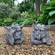 OLOMA Gothic Gargoyle Pair Concrete Garden Statue Set Mythical Creatures Statues Outdoor Garden Decor Lawn Ornaments Yard Art Patio Decoration Handcrafted Fantasy Sculptures