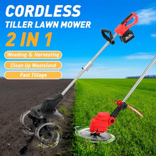 Cordless Tiller Cultivator, Tiller & Lawn Mower 2 in 1, 21V Battery Powered Cordless Tiller, with 2×4/6Ah Battery, Portable Rotary Tiller, for Lawn, Farm, Gardening,2×4AH
