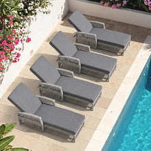 Merax Outdoor Rattan Chaise Lounge Set of 4, All-Weather Patio Recliners with 4-Position Adjustable Backrests, Armrests, and Removable Cushions for Poolside & Garden, Grey
